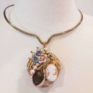 Rapunzel Pendant Hard Hoop, Metal Choker Necklace